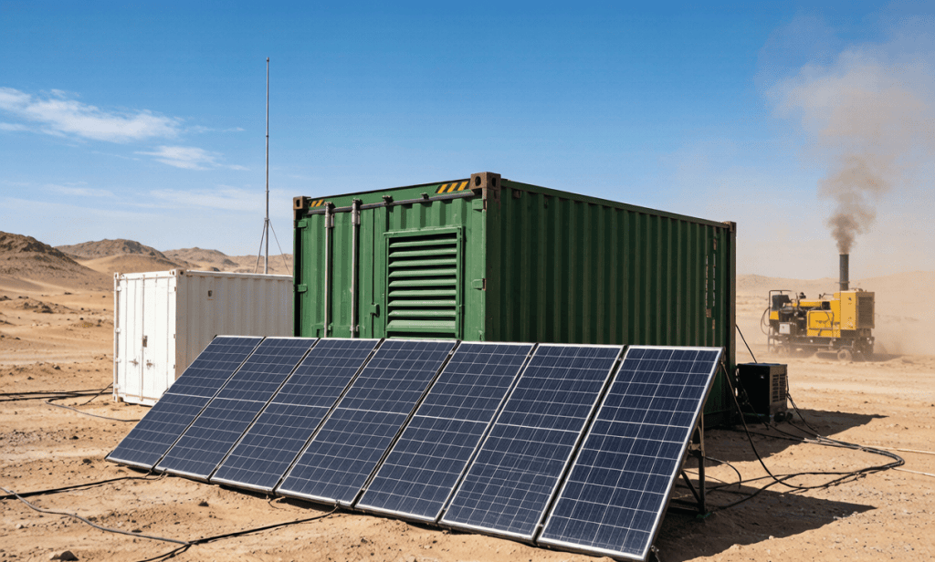 Hybrid solar-diesel-storage microgrid system at a desert mining camp in Saudi Arabia
