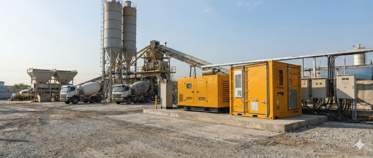 Concrete batching plant using PORTA hybrid power system