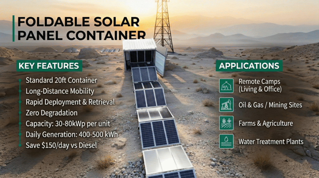 PORTA Solar Container unfolding mechanism demonstration showing rapid 15-minute deployment