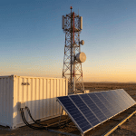 PORTA foldable solar container deployed at remote Saudi telecom tower with integrated diesel generator backup